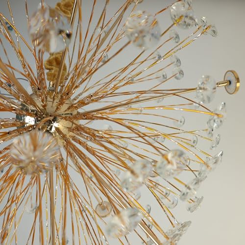 Image of DREAMY DESIGNS Modern Crystal Sphere /Sputnik Chandelier | Firework Glass Pendant Light, Big Size Jhumar, Gold Starburst Flower Ceiling for Living Room, Dining, Bedroom, Hall, Home Decor(Corona Shape)