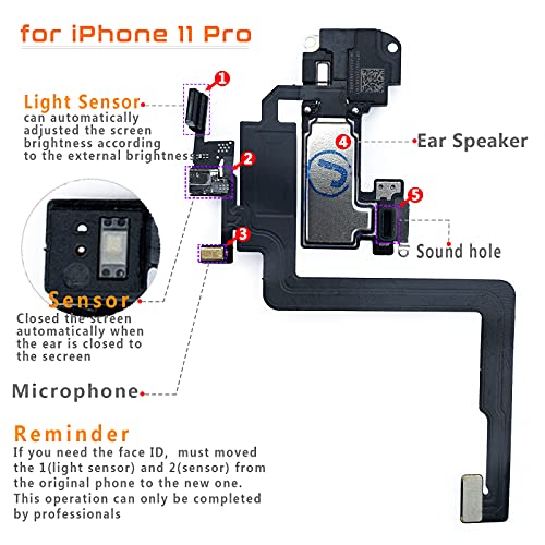 Cable flex de repuesto con altavoz de oído y sensor de proximidad compatible con iPhone 11 Pro 5.8" 2