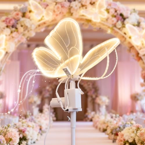Wedding Moving Butterfly Floor Lamp: LED Electric Wings Light - Table Butterflies Decoration & Adjustable Height - Stand Decor for Birthday Party Christmas Tree Baby Bridal Shower (1 25 CM/9.8 In)
