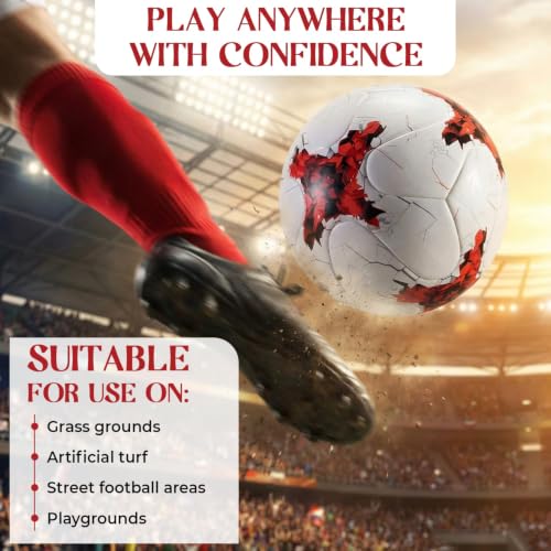 Image of World Cup 2022 Hand Stitched Football Size 5 (White and Red-01)