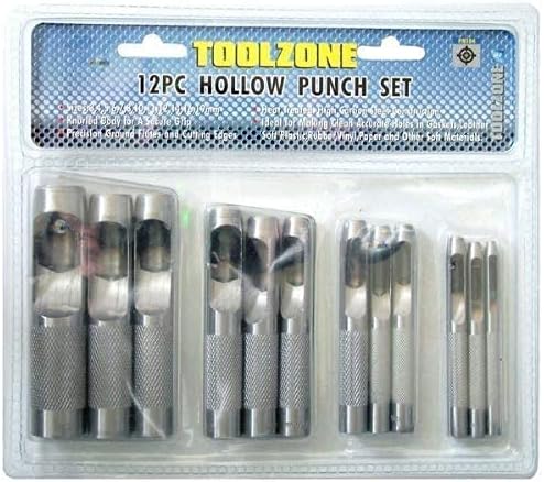 ToolzonePN104 3-19 mm Leather/Rubber/Card/Gaskets/Plastic/Paper Hollow Hole Punches - Black (12-Piece)