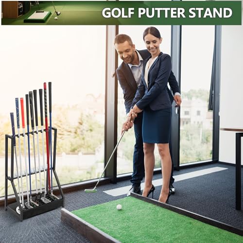 Image of Golf Club Holder for 9 Clubs & 9 Balls, Solid Wood & Iron Golf Organizer, Golf Putter Holder Floor Stand, Golf Club Stand Suitable for Golf Simulators|Golf Course Accessories