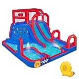 Sunny & Fun Mega Climb N’ Go Inflatable Water Slide Park – Heavy-Duty for Outdoor Fun - Climbing Wall, 2 Slides & Deep Splash Pool – Easy to Set Up & Inflate with Included Air Pump & Carrying Case