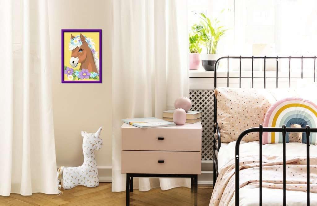 Ravensburger CreArt 23999 Horse with Flowers, Painting by Numbers from 9 Years, Painting Set with Frame, Brush and Acrylic Paints, Gift for Girls and Boys, with Glitter and Stickers