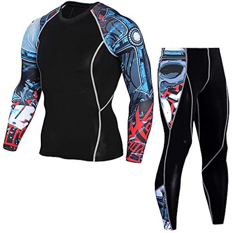 1Bests Men's Athletics Sports Compression Tight Clothing Long Sleeve 3D Printed Running Quick Dry Sportswear Sets Cover