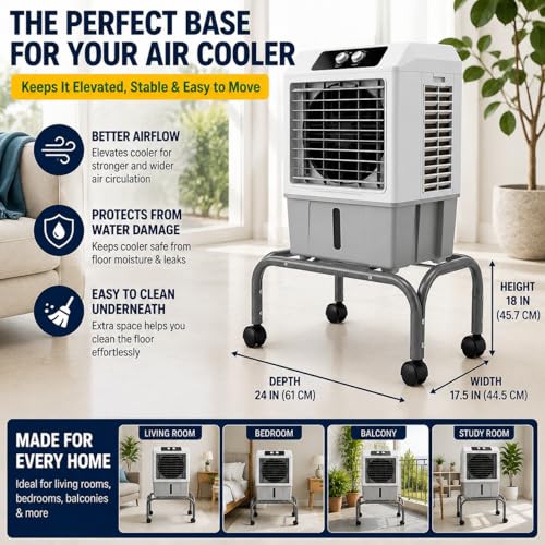 Image of Cooler Stand with Wheels, Metal, Adjustable, Heavy Duty, Rust Proof, compatible with Kenstar, Bajaj, Symphony, Havells Desert Coolers