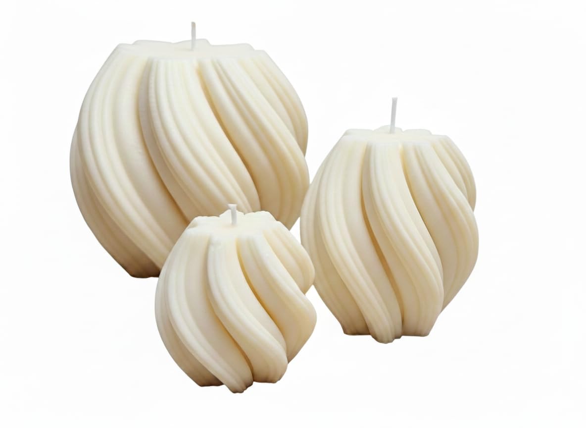 Swirl Kerze 3er Set, XXL Spiralkerze, Welle Twist Geschenkset, Riesenkerze