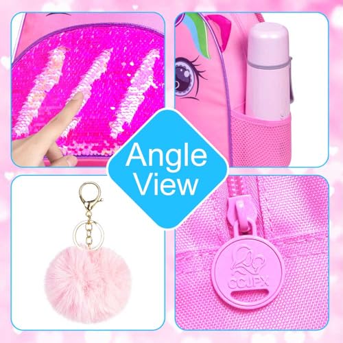 UFNDC Toddler Backpack for Girls, 3pcs Unicorn Sequin Preschool Bookbag with Lunch Box,Cute Kindergarten School Bag4
