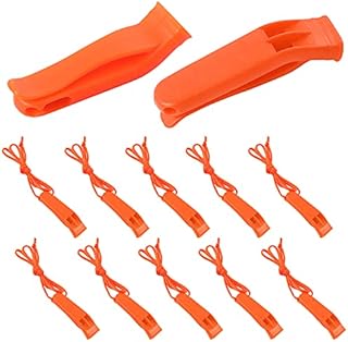 AUGSUN 10 Pcs Safety Whistle Marine Whistle Plastic Whistles with Lanyard for Emergency (Orange)