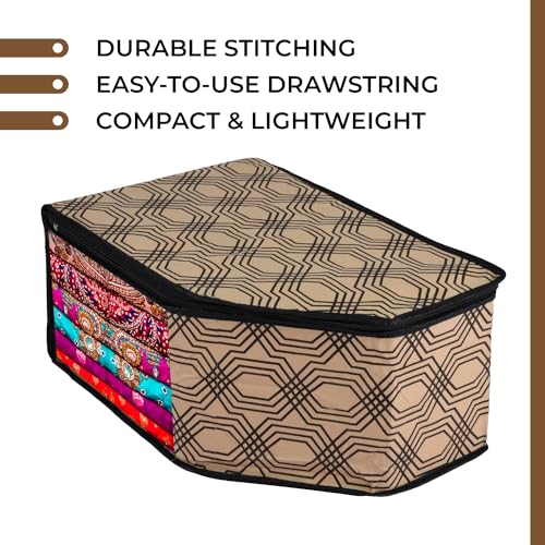 Image of Urbane Home Blouse Cover | Clothes Storage Bag | Zipper Wardrobe Organizers | Non-Woven Clothes Organiser | Side Transparent Blouse Organizer | Honeycomb-Design | Pack of 6 | Coffee
