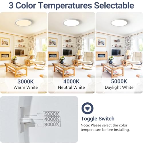 Image of 6 Pack 15.8Inch 3520LM LED Flush Mount Ceiling Light, 32W Dimmable & 3000K /4000K /5000K 3CCT Seletable, Round LED Ceiling Light for Bedroom Living Room Kitchen Hallway Office, White