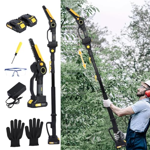 Wizoowip 2-in-1 Chainsaw Cordless, Chain Saw, 4.9-7.5ft Adjustable Pole Saw & Mini Chainsaw with 2X 2.0Ah Battery for Wood Cutting Garden