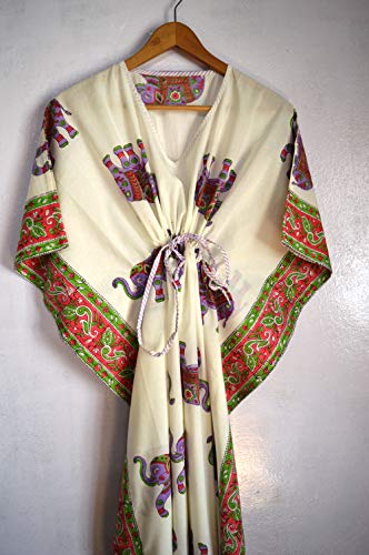 Fabric Venue Girls Hand Block Print Cotton Summer Wear Dress Caftan Dress Beach Wear Elephant Kaftan Multi Color #TOP6