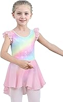 Vista 1 de iLover Vestido de leotardo clásico con tutú y mangas con volantes para niñas, para danza, gimnasia y ballet