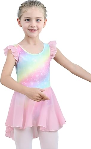 iLover Vestido de leotardo clásico con tutú y mangas con volantes para niñas, para danza, gimnasia y ballet