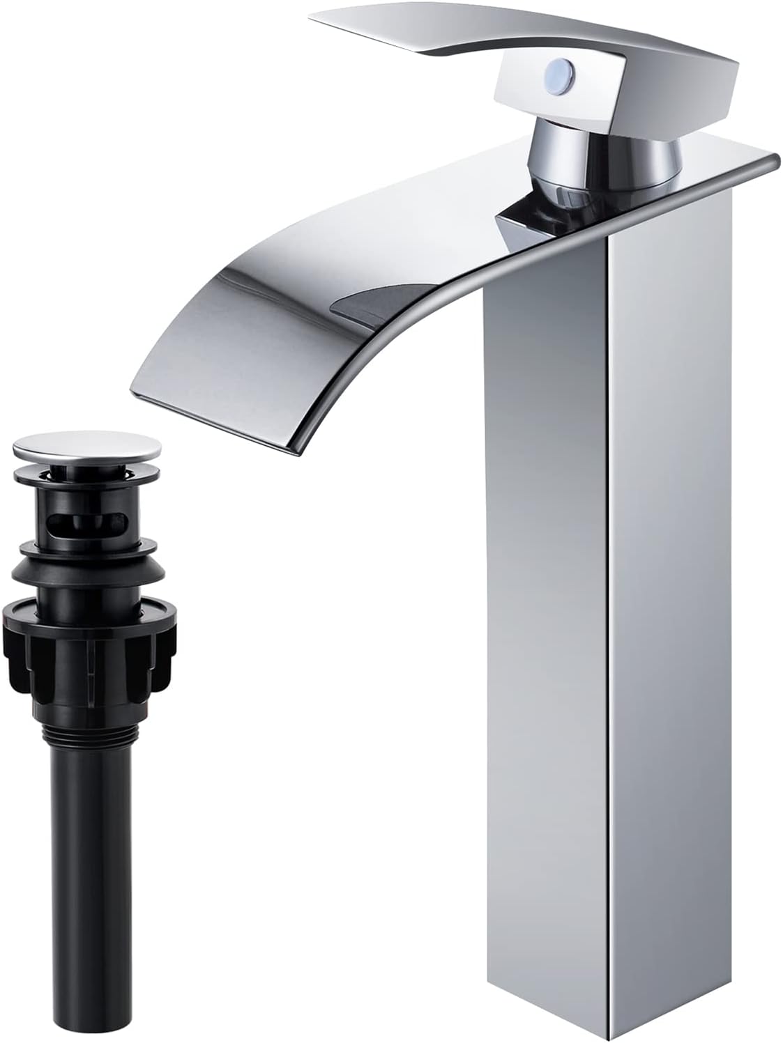 Qomolangma Tall Waterfall Bathroom Faucet, Chrome Modern Single Handle