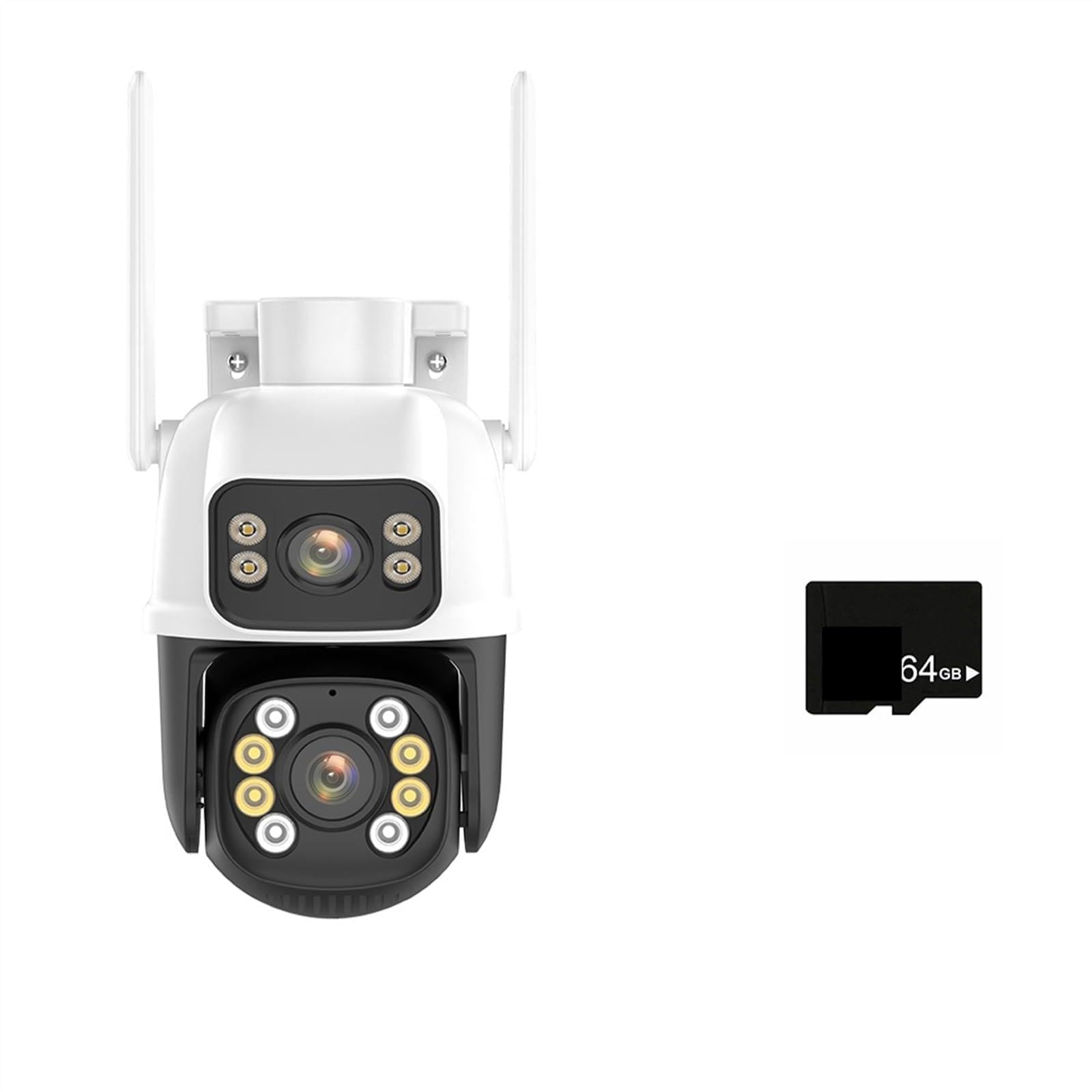 MKHJKIOII Security Camera, Dual Lens IP Camera 4K 8MP Screen PTZ Outdoor 1080P HD Auto Tracking Security Protection P2P Surveillance(4MP Add 64G)