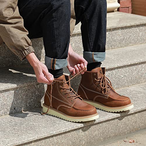 Epochsaga Work Boots Soft Moc Toe For Men,Ankle Fashion Wedge Casual Industrial Construction Non Slip Water Resistant Full Grain Leather Insulated Shoes Brown 6 Inch (11.5M, Numeric_11_Point_5) #TOP2