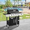 MELLCOM Upgraded 44,000 BTU Stainless Steel Burner Barbecue Grill, 4 Burner BBQ Propane Gas Grill with Side Stove & Cast Iron Grates for Patio, Camping, Outdoor Cooking
