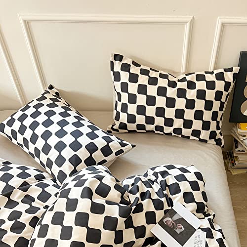 Liwhenhao Check Duvet Cover Set Queen 100% Cotton Bedding Black And Cream White Checkered Plaid 1 Geometric Grid Comforter Cover Full Zipper Closure 2 Pillowcases For Kids Girls Boys Woman #TOP5
