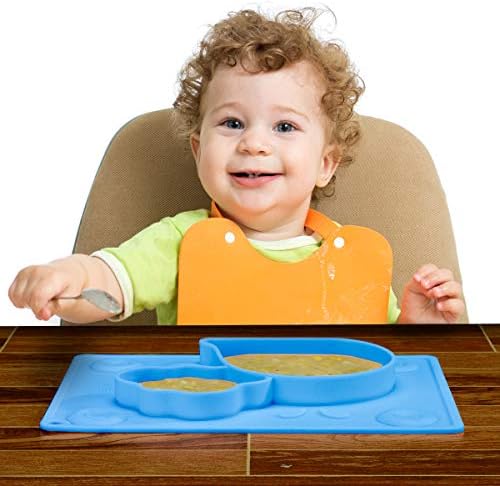 Silicone Baby Suction Plates for Toddlers Kids, Babies Feeding Mat, Placemat, Suction Bowl for Baby Led Weaning 27.5×19.7cm, Blue, by Super Kitchen
