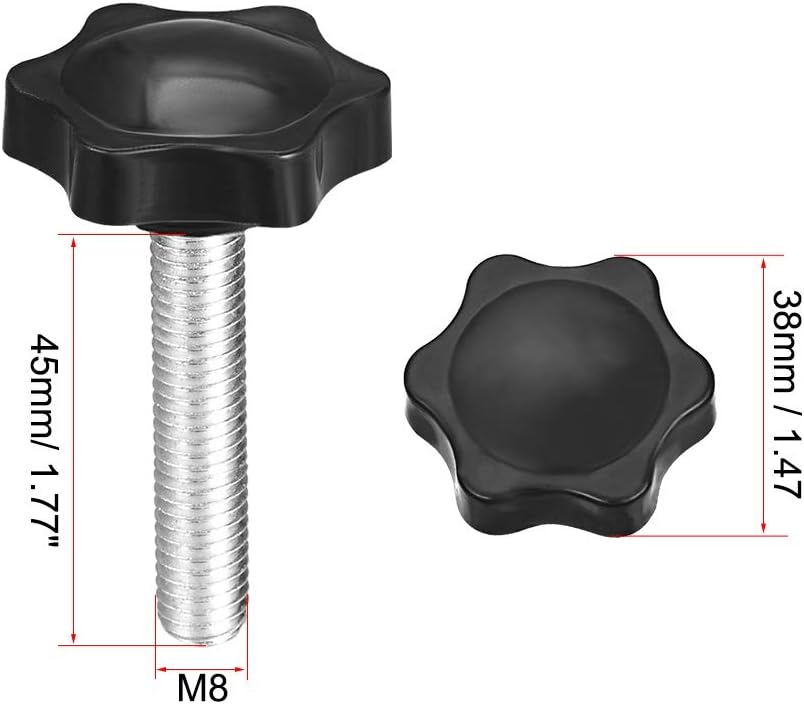 uxcell Clamping Screw Knob, 38mm Dia Plum Hex Shaped Grips Star Knob M8 x 45mm Male Thread, 5pcs, M8*45 - Image 3