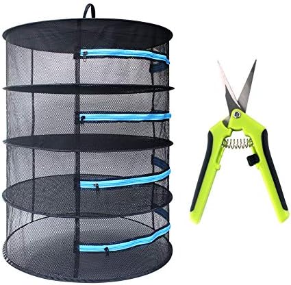 CASOLLY Herb Drying Rack Mesh Hanging Plant Dryer W/Blue Zipper,Garden Scissor Included (3Ft 4 Layer)