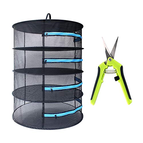 Casolly Herb Drying Rack Mesh Hanging Plant Dryer W/Blue Zipper,Garden Scissor Included (3Ft 4 Layer) #TOP26