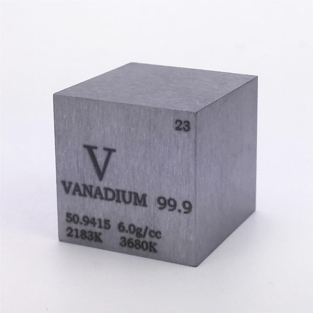High Purity Vanadium Metal Cube, 25.4mm, 99.9%, Periodic Table Engraved, 100g