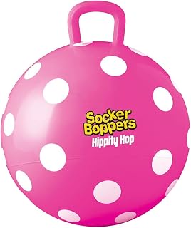 Socker Boppers Hippity Hopper Ball, Inflatable 15" Jump Ball for Kids, Pink Polka Dot, Indoor and Outdoor Fun, Durable Heavy Gauge Vinyl, EZ Grip Handle, Promotes Balance-Coordination-Strength