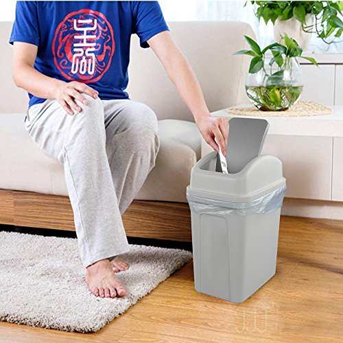 Nicesh 2.6 Gallon Swing Top Trash Can, 10 L Plastic Garbage Can With Swing Lid (Grey) #TOP5