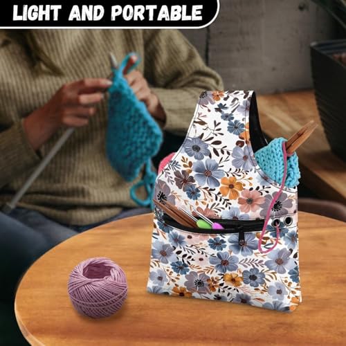 Image of Floral Yarn Storage Bag Organizer Small Crochet Organizers and Storage for Women Knitting Crochet Tote Bag Holding Yarn, Crochet Hooks, Crochet Needles
