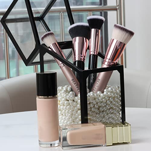 Flat Top Kabuki Foundation Brushes 2 Pcs, Synthetic Bristles Professional Makeup Blush Brush Liquid Blend Mineral Powder, Polish, Stipple Makeup Tool (Rose Gold) #TOP7