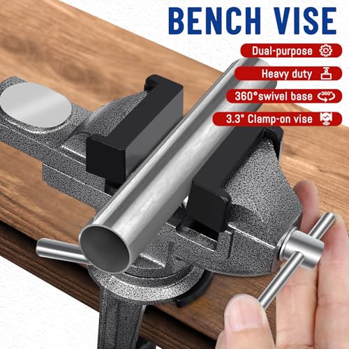Schraubstock - Klein Werkbank Schraubstock mit Schnellverstellung, 360° Drehbarer Basis und Gehärteten Backen für die Holzbearbeitung Tragbarer Mini Vice