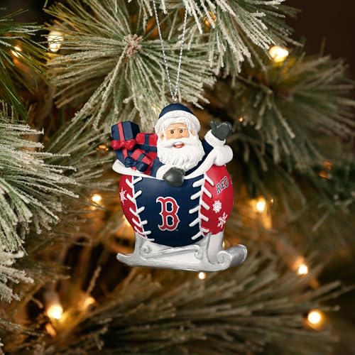 FOCO - MLB 4" Baseball Sleigh Resin Xmas Christmas Holiday Tree Hanging Ornament (Boston Red Sox)