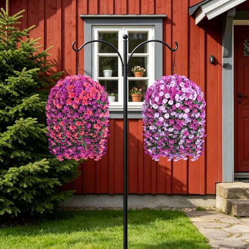 Artificial fake hanging flowers Basket for Outdoor Decor, 4PCS UV Resistant Faux Silk Morning Glory Vines Flowers with Basket, Realistic Hanging Plants for Outside Spring Summer Decoration(Purple ) — view 6