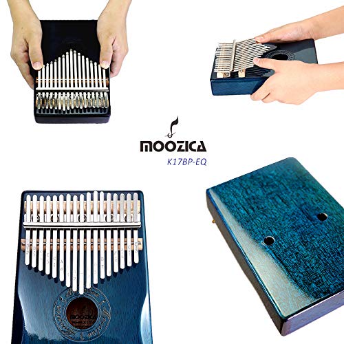 Moozica 17 Keys Kalimba Thumb Piano, Solid Wood Professional Electric Kalimba with Build-in Pickup Musical Instrument Gift (Blue-K17BP(EQ)) - Thumbnail 3