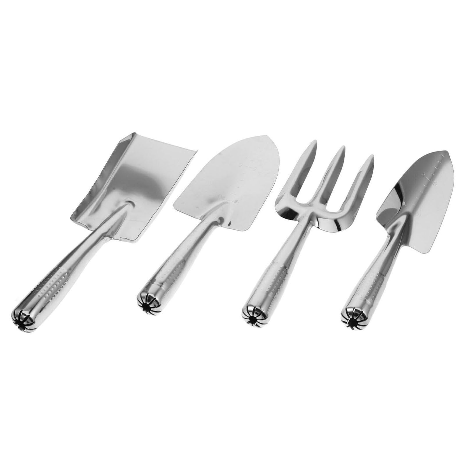 Portátil Juego de 4 Herramientas de jardinería de Acero Inoxidable con Mango ergonómico: Paleta, cultivador, Pala y rastrillo. Fáciles de Transportar. Sin Esfuerzo