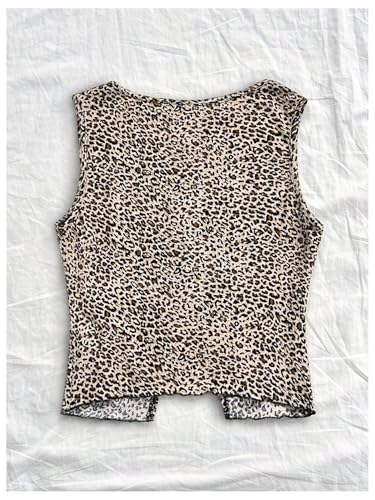 GORGLITTER Girl's Leopard Print Bow Tank Top Cute Crewneck Sleeveless Split Cheetah Tee2