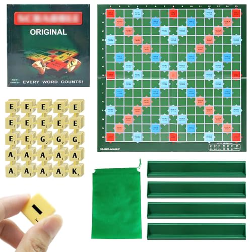 XPJBKC Scrabble Voyage, Scrabble Junior avec 100 Blocs Alphabet, 4 Pieds à Coulisse et Sac de Rangement, Junior Jeu de Société de l'Alphabet, pour 2 à 4 Joueurs, à...