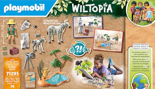 Playmobil 71295 Photographe avec déguisement et zèbres - Wiltopia - avec Un Personnage et Deux zèbres - Gamme Wiltopia avec Plus de 80% de matériaux recyclés ou biosourcés en Moyenne - Dès 4 Ans