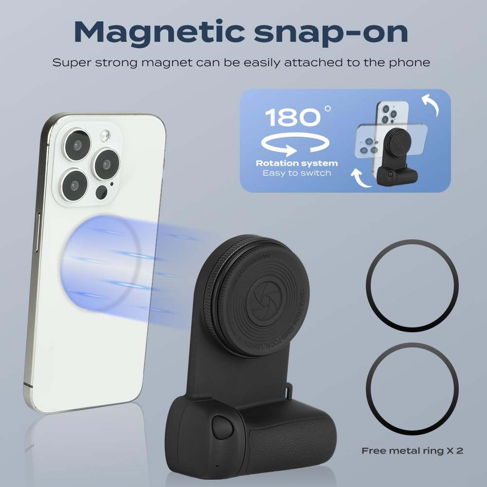 HOTUT Handgirp magnétique pour téléphone portable avec télécommande Bluetooth, appareil photo pour téléphone portable, appareil photo, selfie, trépied avec lumière et miroir, pour iPhone et