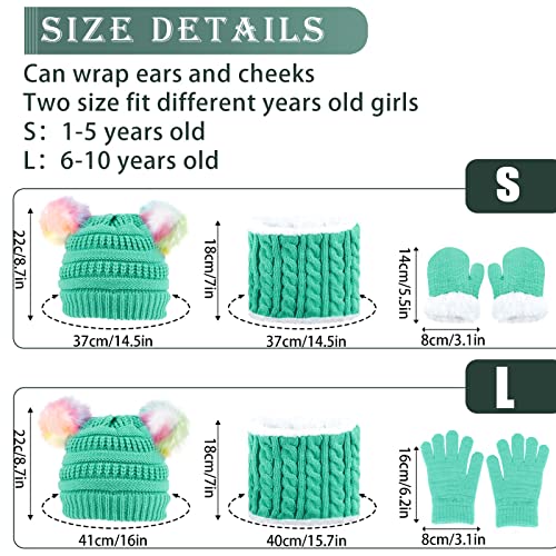 3 Pcs Kids Winter Knitted Beanie Hat Scarf Gloves Set Pompoms Knitted Beanie Mitten Scarves Fleece Lined for Toddler Girl Boy2