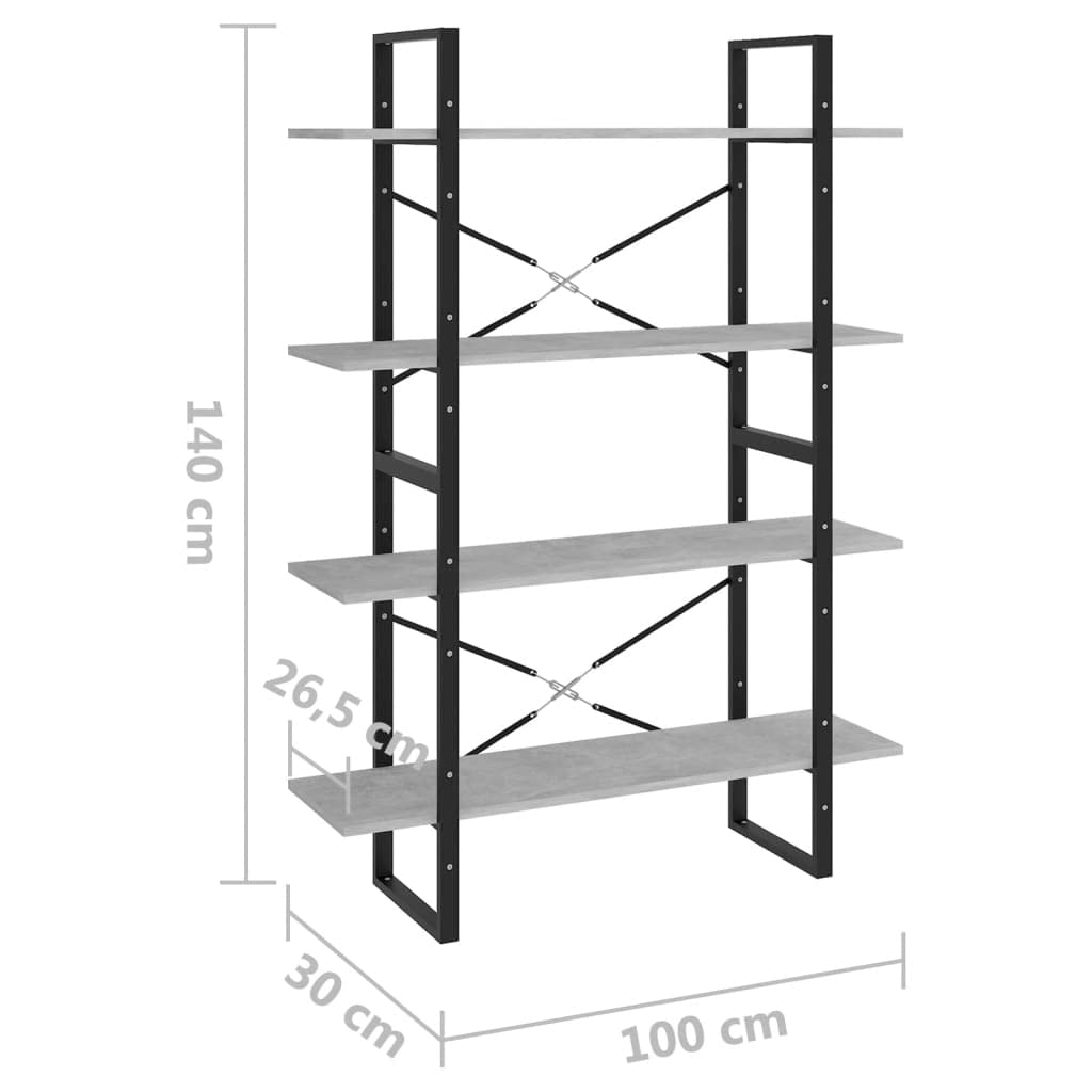 Estantería separador de habitaciones, estantería de pie, estantería de pared, estantería separador de espacios, 4 compartimentos, gris hormigón, 100 x 30 x 140 cm, aglomerado
