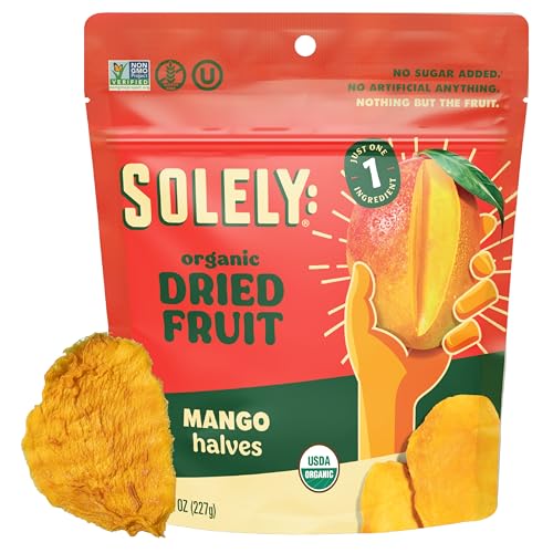 Image of SOLELY - Organic Dried Mango Halves (8 oz Resealable Bag) - Real Fresh Fruit - 1 Ingredient - Healthy Snacks for Adults & Kids - Non GMO, Vegan Snacks, Shelf Stable - 1 Bag (8 oz)