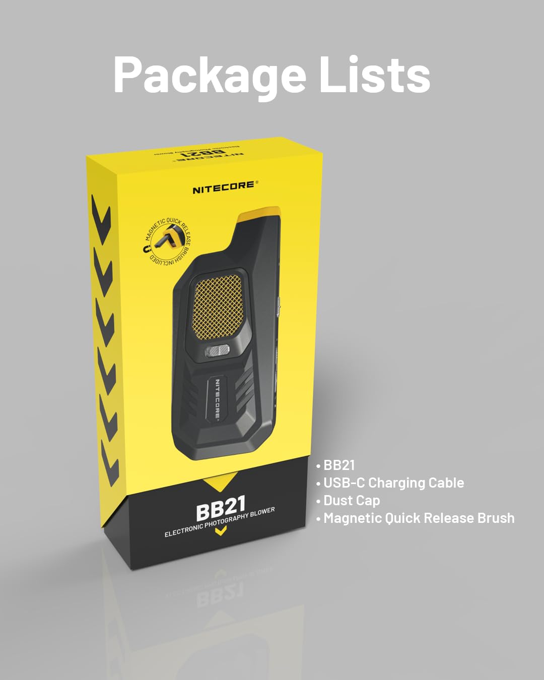 Nitecore Blowerbaby BB21 Aeratore elettronico per pulizia versione 2023, rimozione polvere 2,7kPa Pressione del vento, con spazzola a sgancio rapido, per pulizia obiettivo fotocamera e altro