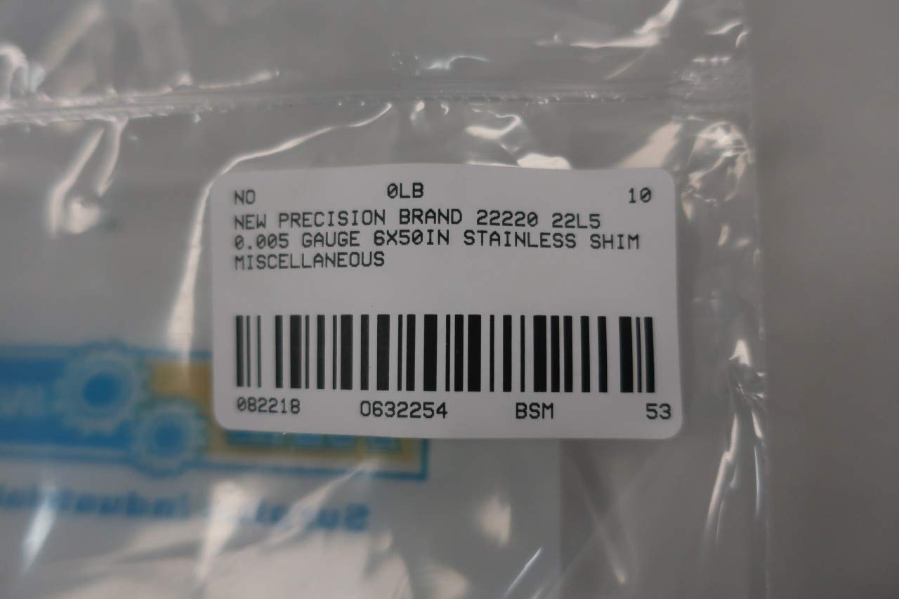 PRECISION BRAND 22220 22L5 0.005 Gauge 6X50IN Stainless Shim D632254