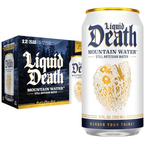 Liquid Death Still Mountain Water, Real Mountain Source, Ice-Cold Cans, Infinitely Recyclable, 12 Fl Oz (Pack of 12)