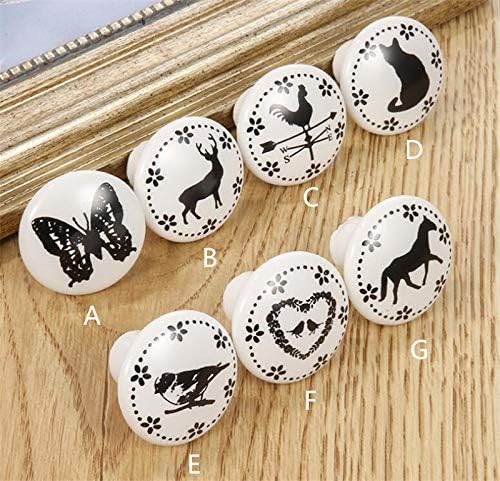 30pcs/lot Black & White Printed Decorative Round Ceramic Knob, Cabinet Hardware, Modern Wardrobe Furniture Door