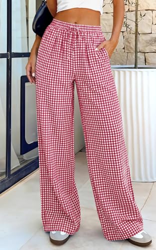 Image of PRETTYGARDEN Womens Pants Elastic Waist Floral Lightweight Palazzo Pants for Women Casual Lounge Wide Leg Pants Woman